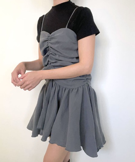 [sale]shirring mini dress(charcoal)