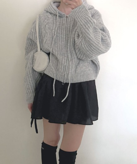 [sale]cable hood knit cardigan