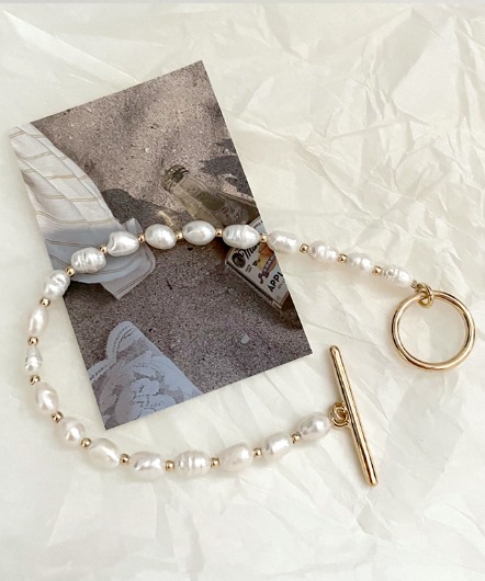 [sale]gold mix pearl bracelet(담수진주)