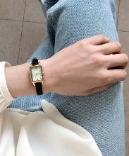 gold oblong leather watch